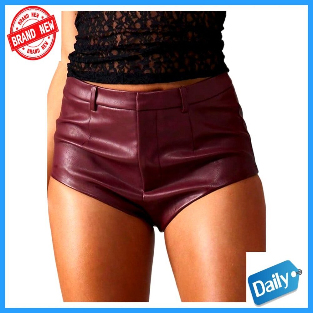 PU Leather Booty Shorts High Waisted Skinny Party Rave Clubwear Y2K